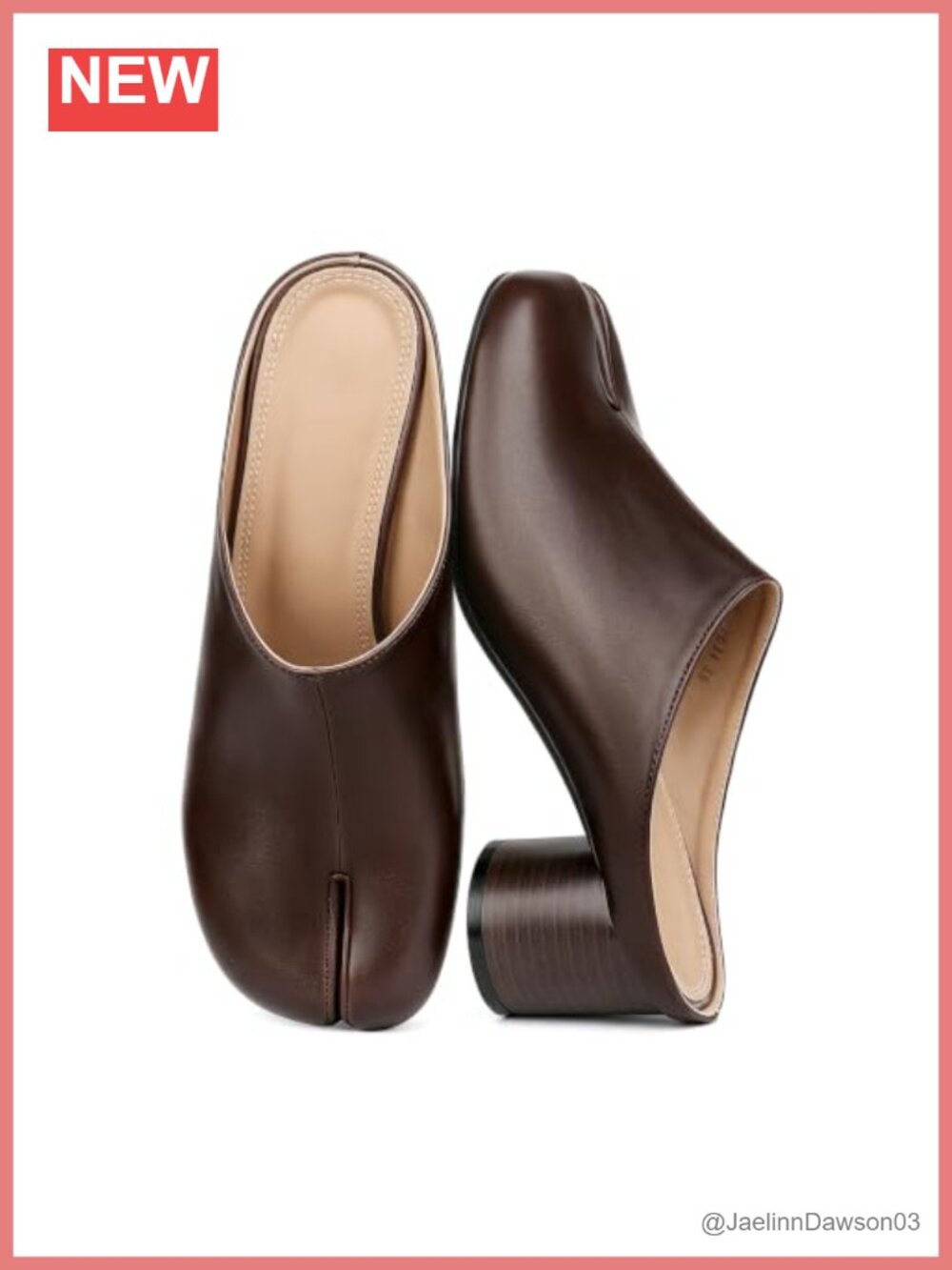 Women's Split Toe Tabi Mules Heels Chunky Block Heel Slip On Dress Shoes Faux